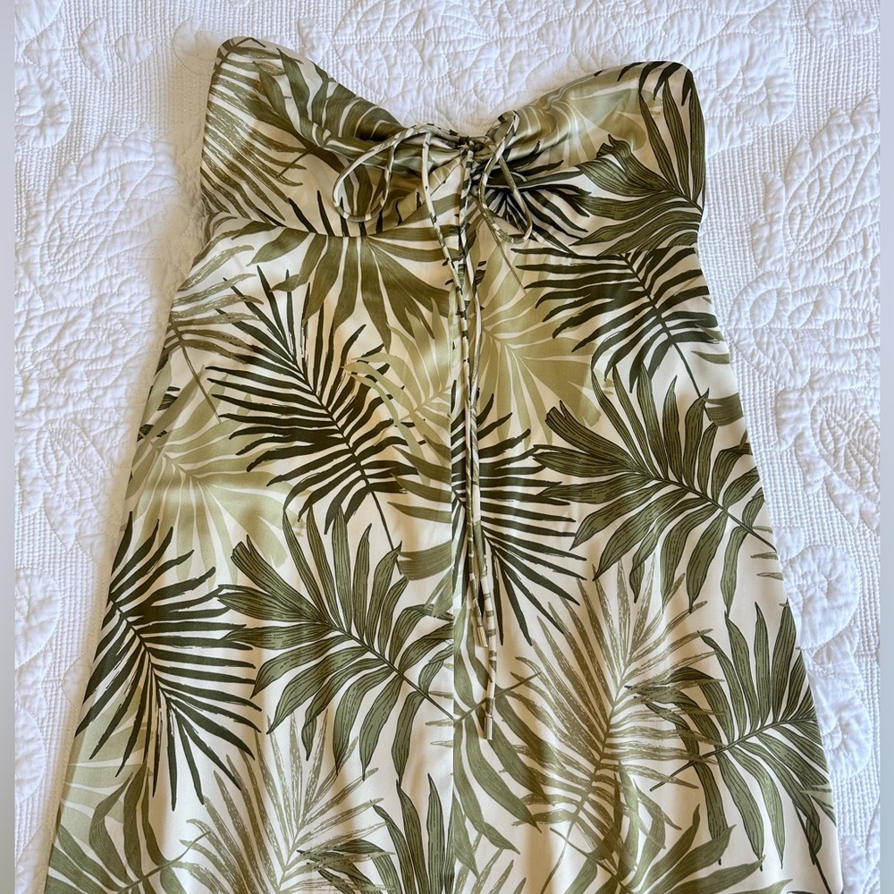 Abercrombie Tropical Strapless Maxi Dress in Olive Palm Print